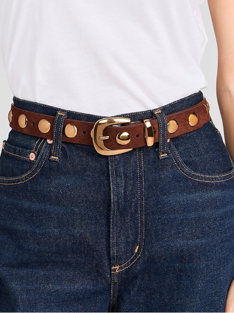 Madewell XS Brown Leather Studded Western Belt